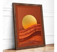 Golden Sun Rising Modern Framed Wall Art Print A2 (59.4×42cm) Walnut, Wall Decor for Living Room, Bedroom, Office & Home, Ready to Hang, Art Gift