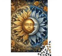 Golden Sun & Silver Moon Art Print Jigsaw Puzzles Puzzles for Adults Kids. 1000 Piece Impossible Challenge Toy Educational Game Home Decoration for Adults& Kids Age 14 Years Up 52x38cm/1000pcs