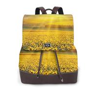 Golden Sunflower Print Women Fashion Backpack Ladies Pu Leather Backpacks Handbag Waterproof Rucksack Travel Backpack with Flap