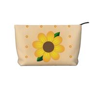 Golden Sunflower Printed Corduroy Cosmetic Bag - Women's Portable Zipper Toiletry Storage Bag, Black, One Size