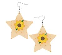 Golden Sunflower Prints Leather Star-Shaped Earrings Lightweight And Stylish Accessories For Parties Dances And Everyday Life.