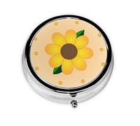 Golden Sunflower Round Mini Pill Box, 3 Compartment Pill Box, Portable Pill Box, can be Put into Wallet, Pocket, Light and Convenient