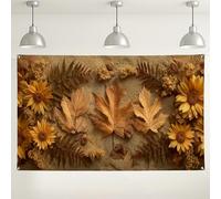 Golden Sunflower Rustic Autumn Backdrop, Floral Leaves Photography Background for Fall Events, Perfect for Thanksgiving and Harvest Celebrations 71x43 Inch
