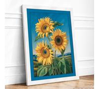 Golden Sunflowers Botanical Framed Wall Art Print A2 (59.4×42cm) White, Wall Decor for Living Room, Bedroom, Office & Home, Ready to Hang, Art Gift