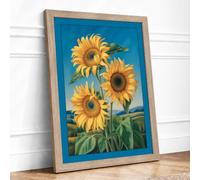 Golden Sunflowers Botanical Framed Wall Art Print A3 (42×29.7cm) Oak, Wall Decor for Living Room, Bedroom, Office & Home, Ready to Hang, Art Gift