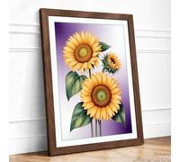 Golden Sunflowers Botanical Framed Wall Art Print A3 (42×29.7cm) Walnut, Wall Decor for Living Room, Bedroom, Office & Home, Ready to Hang, Art Gift