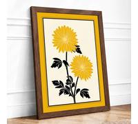 Golden Sunflowers Botanical Framed Wall Art Print A3 (42×29.7cm) Walnut, Wall Decor for Living Room, Bedroom, Office & Home, Ready to Hang, Art Gift