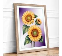 Golden Sunflowers Botanical Framed Wall Art Print A4 (29.7×21cm) Oak, Wall Decor for Living Room, Bedroom, Office & Home, Ready to Hang, Art Gift