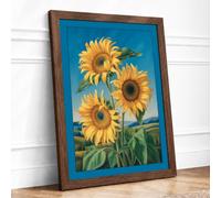 Golden Sunflowers Botanical Framed Wall Art Print A4 (29.7×21cm) Walnut, Wall Decor for Living Room, Bedroom, Office & Home, Ready to Hang, Art Gift