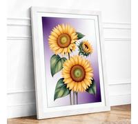 Golden Sunflowers Botanical Framed Wall Art Print A4 (29.7×21cm) White, Wall Decor for Living Room, Bedroom, Office & Home, Ready to Hang, Art Gift