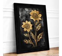 Golden Sunflowers in Shadow Botanical Framed Wall Art Print A3 (42×29.7cm) Black, Wall Decor for Living Room, Bedroom, Office & Home, Ready to Hang, Art Gift