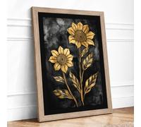 Golden Sunflowers in Shadow Botanical Framed Wall Art Print A3 (42×29.7cm) Oak, Wall Decor for Living Room, Bedroom, Office & Home, Ready to Hang, Art Gift