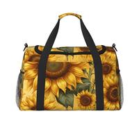 Golden Sunflowers Print Stylish Foldable Carry On Tote with Waterproof Zipper for Weekend Getaways Bag