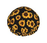 Golden Sunflowers Printed Hair Cover, Dual Layer Bathing Cap For Thick Hair, Reusable Headgear For Women