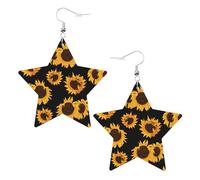 Golden Sunflowers Printed Leather Pierced Earring Set, 1 Pair Lightweight Bohemian Earrings Birthday Party Jewelry Gifts For Women