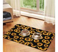 Golden Sunflowers Printing Feeding Mat For Dogs Cats Pet Absorbent Leather Tablecloth 23.62in*15.75in Cat Dog