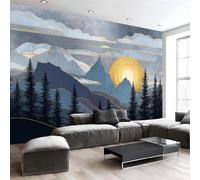 Golden Sunset And Mountain Scenery Photo Wallpaper -250 X 175 Cm Non-Woven Premium Fleece Wall Mural, Oriental Art Nouveau Bedroom Living Room Decoration Poster