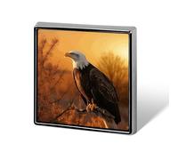 Golden Sunset Bald Eagle Brooch Pin Cute Button Badge Aluminum Alloy Button Pins Rectangle Lapel Pin Elegant Memorial Pins Square Brooches for Clothing Backpack Jackets Decoration