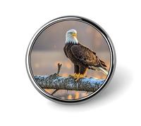 Golden Sunset Bald Eagle Brooch with Button Design, Funny Backpack Pins for Women, Personalized Brooch Pins for Men, Round Badge for Hat, Cute Badge Holders for Activity