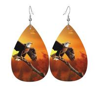 Golden Sunset Bald Eagle Earrings for Women Teardrop Leather Earring Double Sided Drop Dangle Earrings Lightweight Women's Ear Accessories Jewelry Fashion Birthday Gift