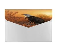 Golden Sunset Bald Eagle File Folder with Snap&6 Pockets Reusable File Organizer Portable Document Paper Bill Receipt Organizer Plastic Envelopes for Office College Letter Size