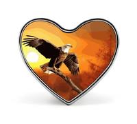 Golden Sunset Bald Eagle Heart Shape Lapel Pin Personalized Pinback Button Badges Retro Punk Button Pin Kawaii Heart Badges for Men Women Clothes Bags Hats & Gift