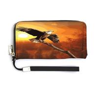 Golden Sunset Bald Eagle Long Ladies Wallet for Men And Women,Slim Wallet with Zipper Pocket,Travel Wallets in Gift Box