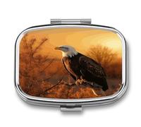Golden Sunset Bald Eagle Pill Box 2 Compartment Small Square Pills Case Portable for Pocket Pill Organizer Travel Metal Pill Holder for Office Home Vitamin Medicine Fish Oil