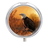 Golden Sunset Bald Eagle Pill Box Small Round Pill Case Portable Travel Pill Container Multi-Functional Moisture Proof Metal Medicine Pill Organizer Box for Vitamins Fish Oil
