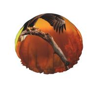 Golden Sunset Bald Eagle Shower Cap for Women Men, Elastic and Reusable, Stylish Large Waterproof Shower Bonnet, Washable Hair Bath Caps, Double Layers Bathing Hat for Long Hair, Braids
