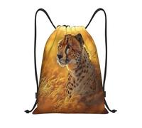 Golden Sunset Leaping Cheetah Portrait Realistic Digital Art Cinch Sack Pack Sport Sack Versatile Waterproof Gym Bag For Beach Travel Swim 36X42Cm