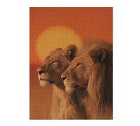 Golden Sunset Lions Illustrated Jigsaw Puzzle for Adults, 500 PCS