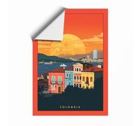 Golden Sunset Over Colombia Retro Unframed Wall Art Print A2 (59.4×42cm), Wall Decor for Living Room, Bedroom, Office & Home, Art Gift