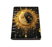 Golden Teardrop Sun Moon Notebook A5, Pu Leather Notebooks A5, Lined Paper Spiral Notebook Lined 180Pages/90Sheets, Jotters for Work, Journal for Home, College Essentials Journal Diary