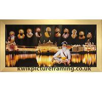 Golden Temple Picture Frame Harmandir Sahib Amritsar with 10 Sikh Gurus | 28 x 13 Inch Religious Wall Art Display | Rectangular Wall or Stand Mount Gold Frame | Made in UK