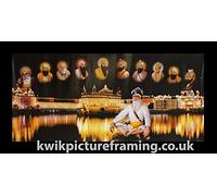 Golden Temple Picture Frame Harmandir Sahib Amritsar with 10 Sikh Gurus | 28 x 13 Inch Religious Wall Art Display | Rectangular Wall or Stand Mount Black Frame | Made in UK