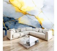 Golden Texture Panoramic Wall Mural, Custom Photo Wallpaper - Abstract Marble Non-Woven Premium Fleece Large Wall Mural W300 x H210 cm for Living Room Bedroom Home Decoration