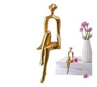 Golden Thinker Statue Decoration - Resin Sitting Figure Sculpture, Modern Thinker Art, Aesthetic Figurine Decoration | Abstract Sculptures Golden Abstract Figures for Bookcase