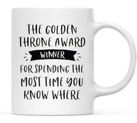 Golden Throne Award Mug Funny Office Gag Gift for Most Time in Restroom Novelty Ceramic Coffee Mugs Cup Double Side Printed Ceramic Tea Mom Dad Friend Wife Husband 11Oz