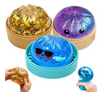 Golden Ticket Edition Dumpling Squishi Mystery Box, Ball with Water Beads Glitter Gold Dumpling Squishies, Squeeze Dough Ball Stress Relief Hand Toys with Steamer Fidget Sensory Toy (Set1)