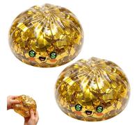 Golden Ticket Edition Dumpling Squishi Mystery Box, Ball with Water Beads Glitter Gold Dumpling Squishies, Squeeze Dough Ball Stress Relief Hand Toys with Steamer Fidget Sensory Toy (A-2pc)