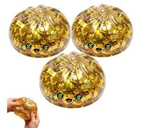 Golden Ticket Edition Dumpling Squishi Mystery Box, Ball with Water Beads Glitter Gold Dumpling Squishies, Squeeze Dough Ball Stress Relief Hand Toys with Steamer Fidget Sensory Toy (A-3pc)