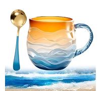 Golden Tide Mug-Glass Sunset Mug Handcrafted Glass 12oz Sea Ocean Wave 12 oz Frosted Sunset Texture Drinkware with Handle Ocean Lovers (1pcs)