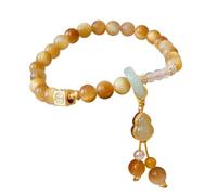 Golden Tiger Eye Crystal Bracelet with Gourd Pendant - Evils Eye Jewelry for Good Luck, Healing, and Meditation