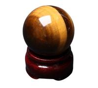 Golden Tiger Eye Decorative Balls Crystal Ball Divination Sphere with Wood Stand Gemstone Large Round Feng Shui,10cm/3.9in