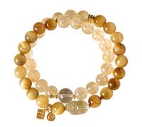Golden Tiger Eye Stone Feng Shui Wealth Bracelet - Multi-Layer Citrine with Pi Yao Abacus Charm for Prosperity and Luck(8MM)