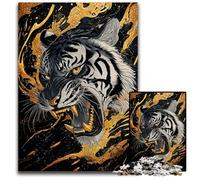 Golden Tiger Roarb Jigsaw Puzzles for Adults 1000 Piece Wooden Jigsaw Puzzles for Teenagers Family Fun DIY Brain Teaser Game Gift 1000 PCS(38x26cm)