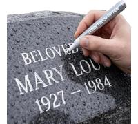 Golden Tombstone Marker Pen for Restoring Faded Grave Inscriptions, Waterproof Stone Touch-Up Pen with Strong Coverage, Weather-Resistant for Gravestone Lettering and Memorial Repairs (Silver)