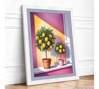 Golden Topiary Corner Modern Framed Wall Art Print A1 (84.1×59.4cm) White, Wall Decor for Living Room, Bedroom, Office & Home, Ready to Hang, Art Gift
