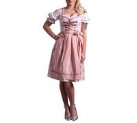 Golden Trachten - Women's 3-Piece Dirndl Midi Dress for Oktoberfest with Apron and Blouse Rose Fine Floral 538GT, pink, 10